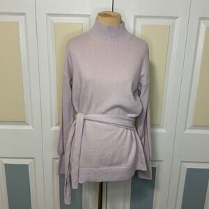 NWT Club Monaco Ralph Lauren Cashmere Mock Neck Tie Waist Sweater XS Lavender